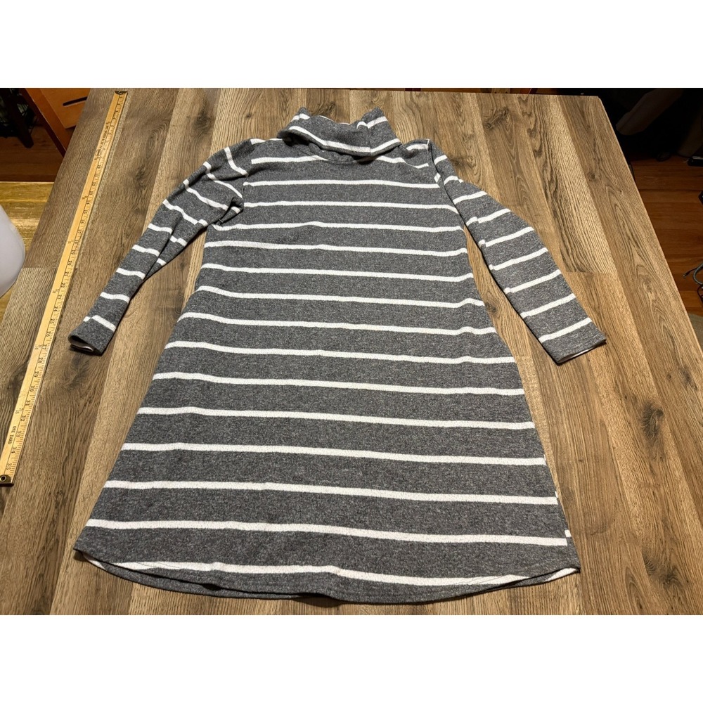 Ces Femme Sweater Dress Women's Medium Gray White Striped Turtleneck
